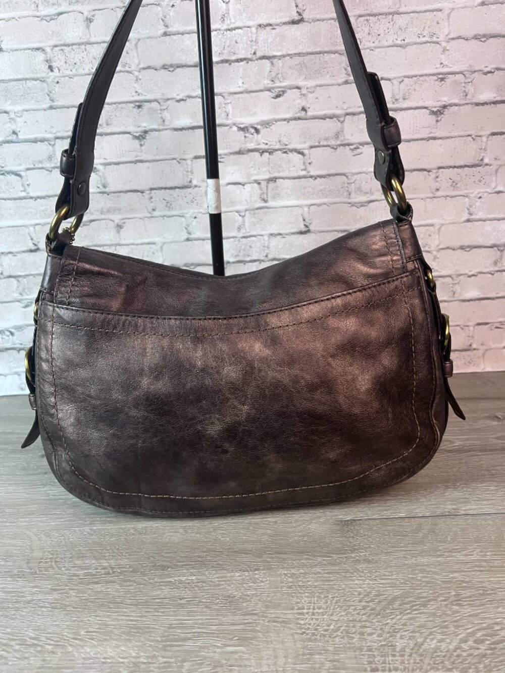 Coach Legacy Garcia Hobo Metallic Bronze Shoulder Bag Buckle Flap Purple - Picture 3 of 7